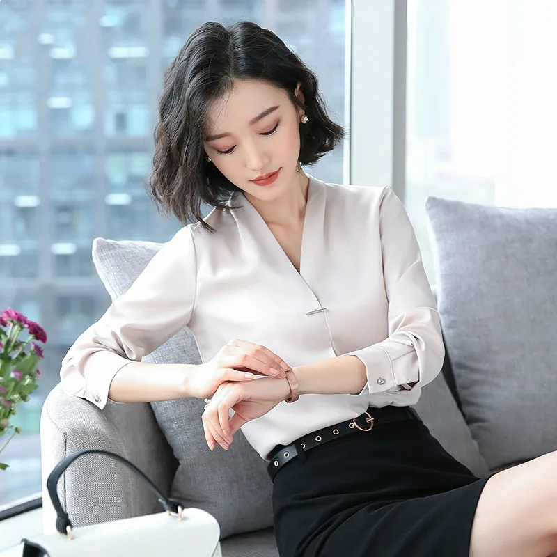 Женская шифоновая блузка с длинным рукавом повседневная однотонная белая