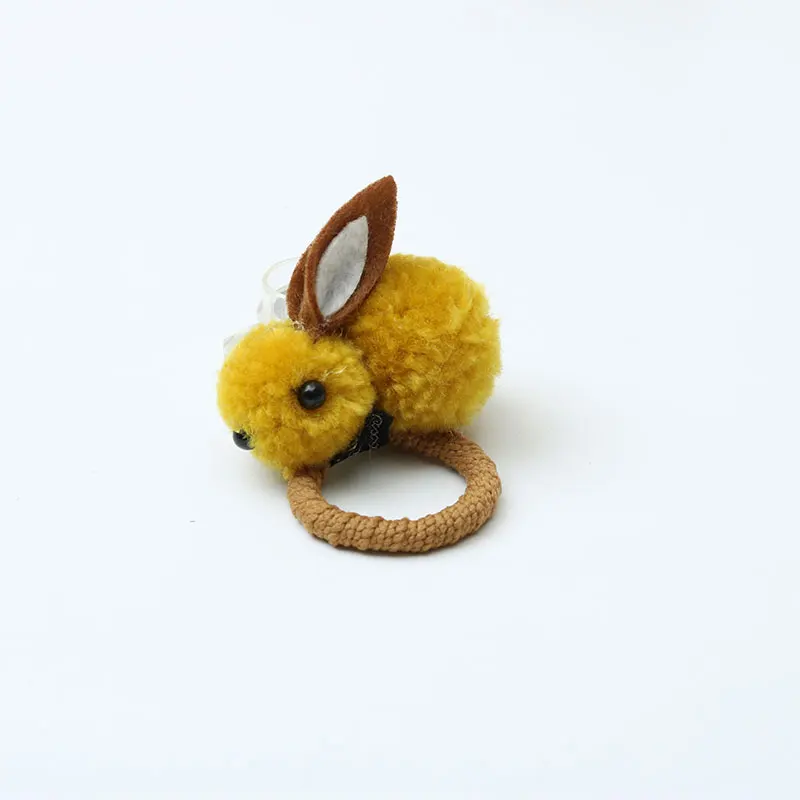 Yellow Модное милое кольцо из кроличьей шерсти с помпонами, женские корейские эластичные резинки для волос, Детские аксессуары для волос - Цвет: Yellow