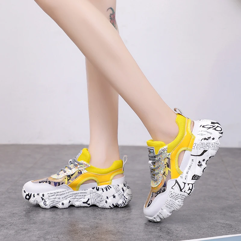 Новинка 2019 года модные массивные кроссовки женская обувь яркие желтые