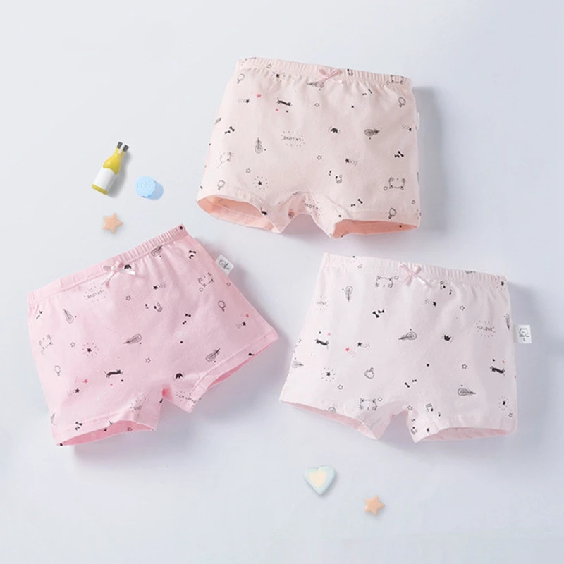 3 pcs/Lot Children's underwear girls cotton pants baby cartoon cat cute pink shorts wholesale Comfortable health | Детская одежда и