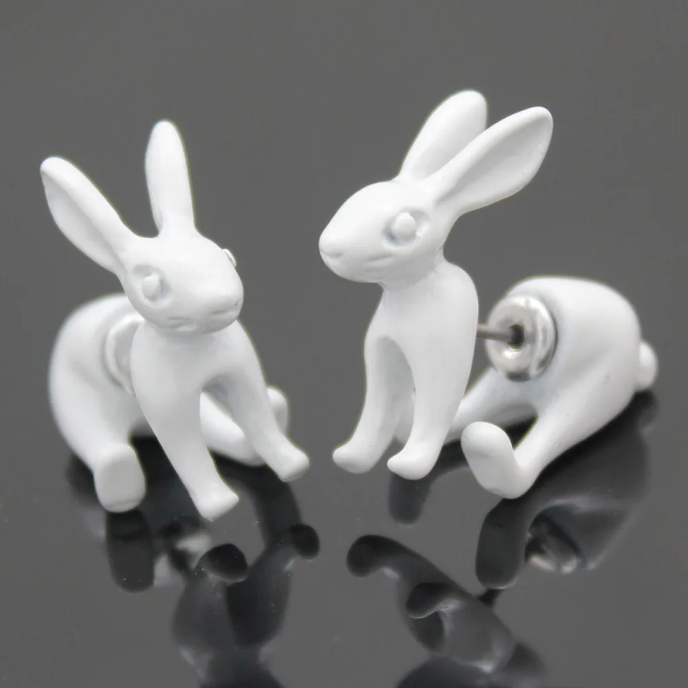 1 пара белых сережек в стиле стимпанк с объемным мартовским заячьим Кроликом