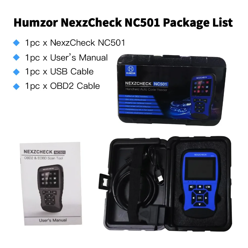 HUMZOR NexzCheck OBD2 и EOBD автомобильный сканер NC501 Код двигателя читатель OBD2 диагностический инструмент для универсальных автомобилей PK NT301 CR3008