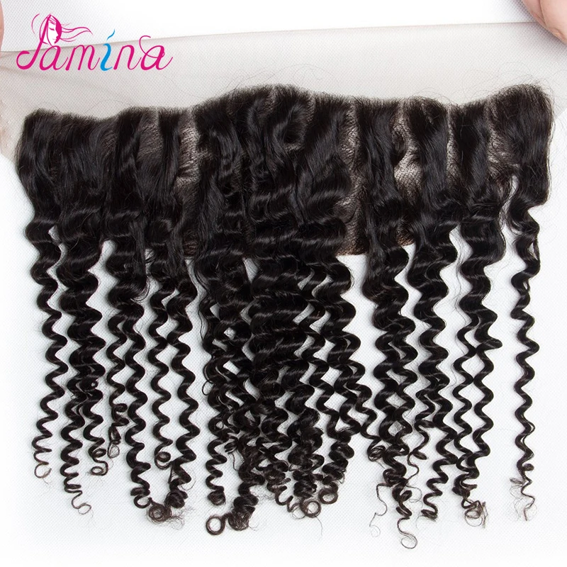 Filipino Virgin Hair With Closure Deep Wave 13x4 Ear to Lace Frontal Bundles Curly Fromtal Human |
