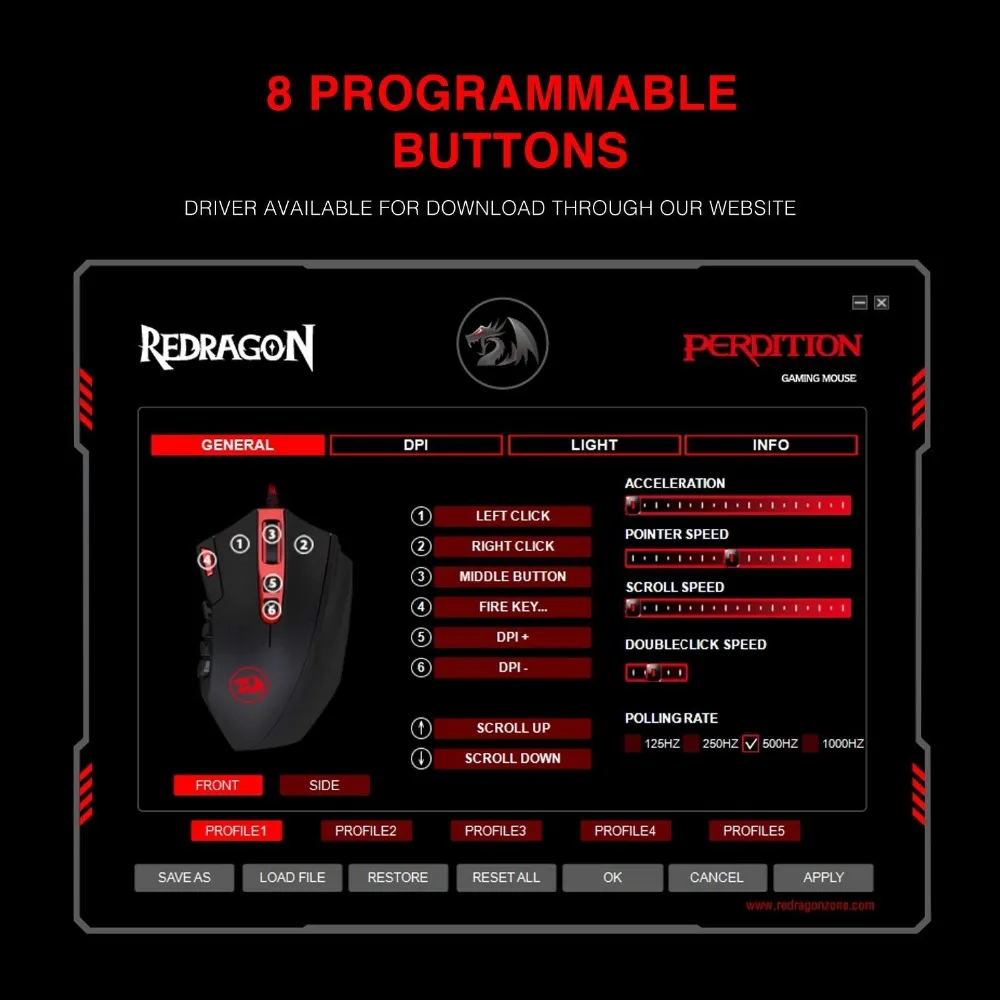 Игровая мышь Redragon M901 программируемая высокоточная 24000 DPI 18 кнопок большой
