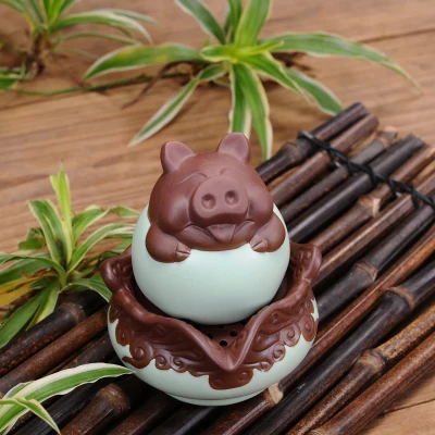 Pig Китайский Зодиак фиолетовый глина Celadon чайный горшок чашка для чая, гайвань, портативный дорожный чайный сервиз, в форме животного чайный сервиз керамика чайная чашка Quik - Цвет: Pig