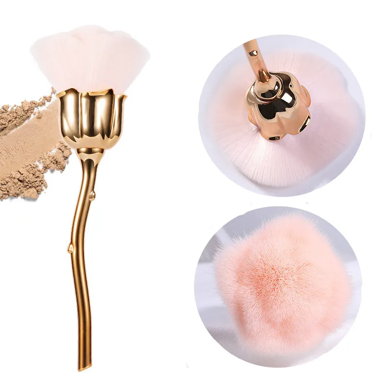 2 in1 Nail Art Glittter Power Dust Brush for Manicure Metal Rose Head Blush Brushes Fashion Beauty Tool Gel Nail Accessories
