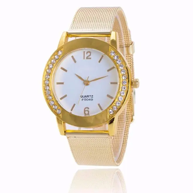 Женские часы модные женские с кристаллами браслет из золотой нержавеющей стали