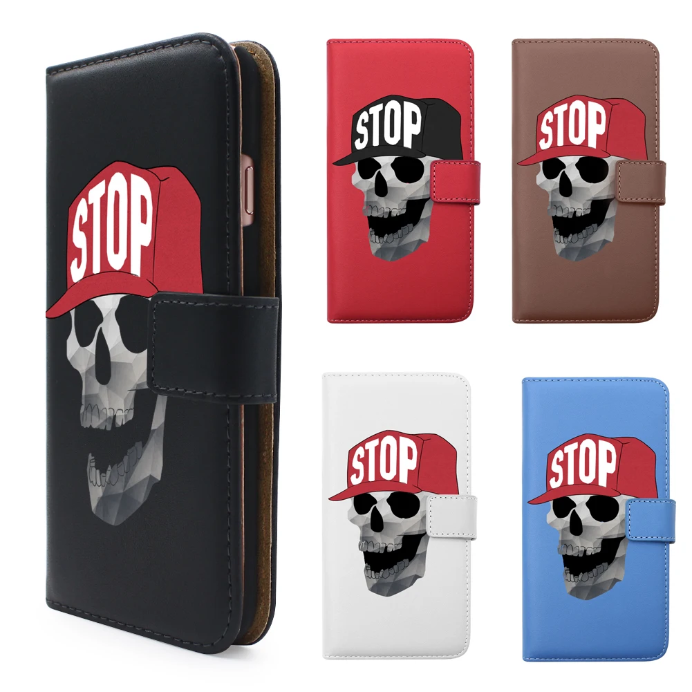 Панк черепа Искусственная кожа слота подставка полный Телефон чехол для iPhone 5/6/7 |