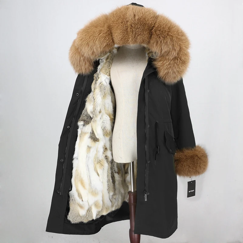black camel OFTBUY X-long Parka водонепроницаемое пальто натуральный мех зимняя куртка женская натуральный Лисий мех воротник капюшон манжеты подкладка из натурального кроличьего меха Повседневная - Цвет: black camel