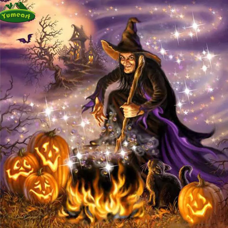 YUMEART Хеллоуина камни в форме ромба Алмазный рисунок тыквы Алмазная вышивка