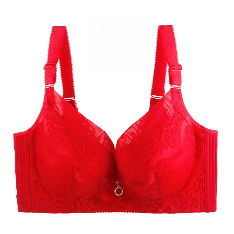 Bright red MengShan, толстые мм, большие чашки, бюстгальтеры для женщин, регулируемые, анти-капли, чашечки, 200 кг, большой размер, бюстгальтер, сексуальное кружевное белье размера плюс, нижнее белье 50E 52E 120E - Цвет: Bright red