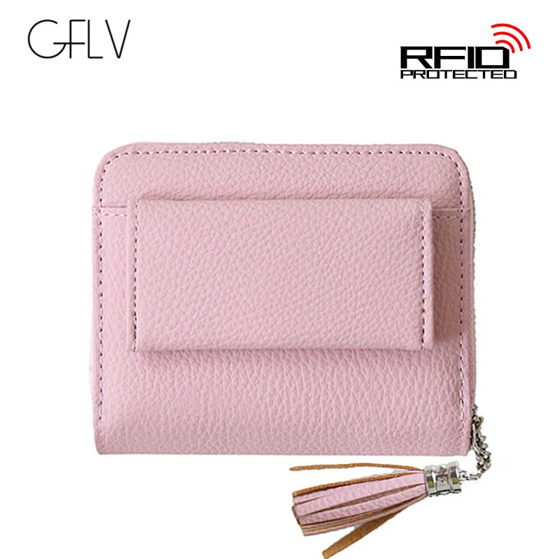 GFLV брендовый мини короткий кошелек для женщин с защитой от RFID карт однотонный на