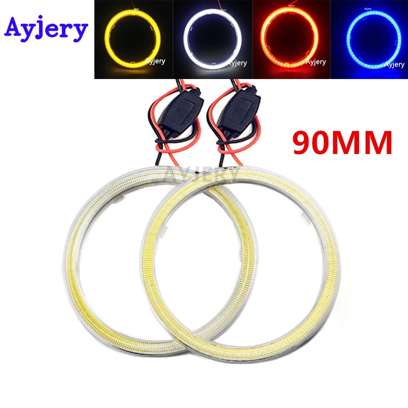 

AYJERY 2Pcs(1pairs) COB Angel Eyes 90mm Auto Halo Rings COB 90MM Angel Eye Car Headlight Motorcycle White Blue Red 12V/24V DC