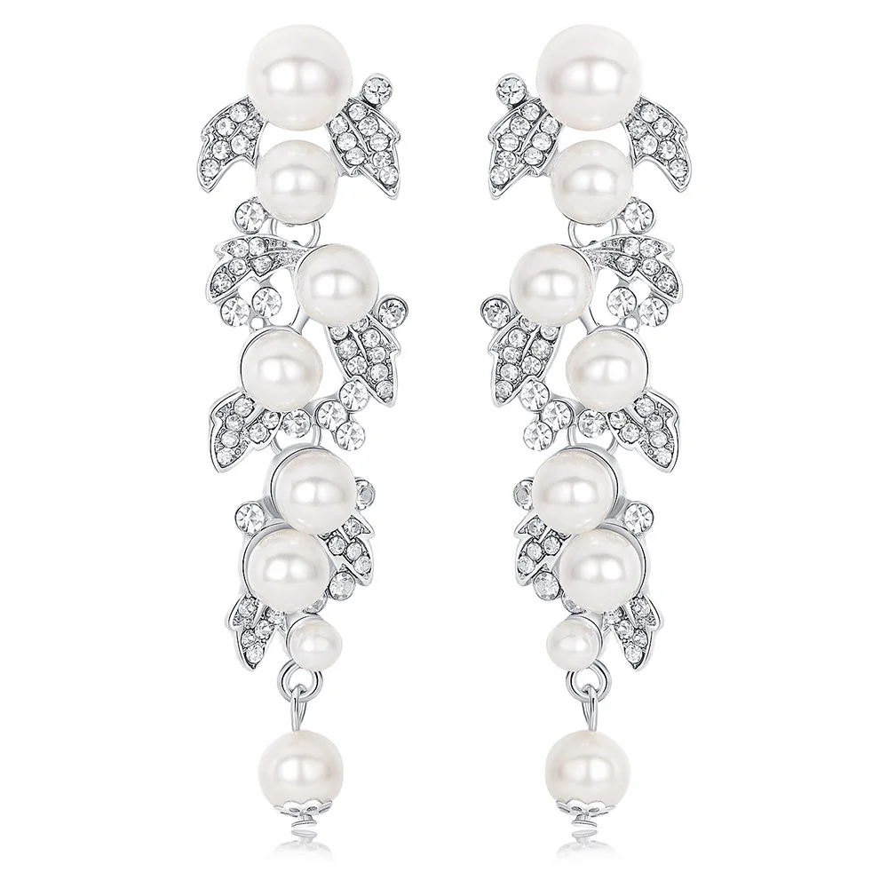 

Floralbride Alloy Crystal Rhinestones Pearls Wedding Dangle Earrings Bridesmaids Earrings Bridal Drop Earrings Women Jewelry