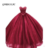 burgundy quinceanera dresses ball gown 2021sweetheart tulle pearls vestido de debutante sweet 16 dresses prom dress long