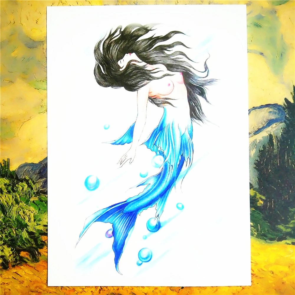 Naked Mermaid временные татуировки тело искусство рукава руки флэш наклейки 12*20 см