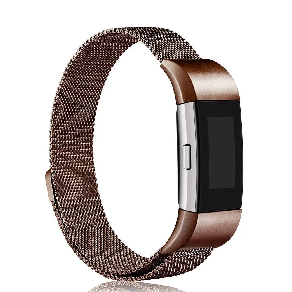 Coffee Gold Смарт часы ремешок металл нержавеющий ремешок для Fitbit заряд 2 Band Миланский петля магнитный ремешок смарт браслет - Цвет: Coffee Gold