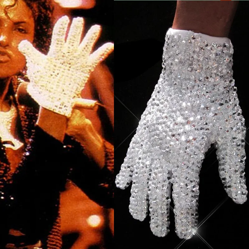 Rare MJ Michael Jackson Both Side Rhinestone Silver Crystal Handmade Glove Collection For Billie Jean Preformance