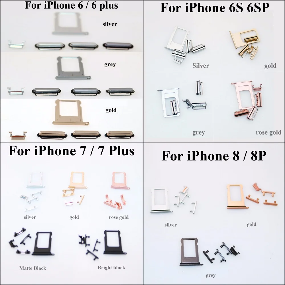 ChengHaoRan 10 комплектов для iPhone 4 s 5 6 6s 7 8 plus кнопка включения питания Кнопка регулировки громкости кнопка отключения звука Боковая кнопка запасные части