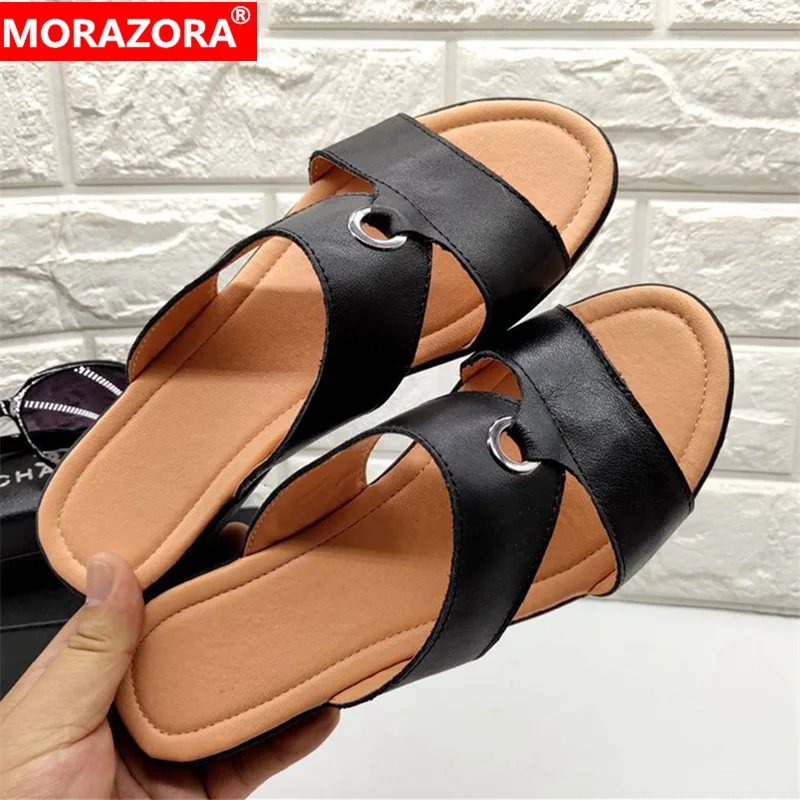 MORAZORA/2019 Новое поступление мягкая кожаная обувь женские тапочки однотонные