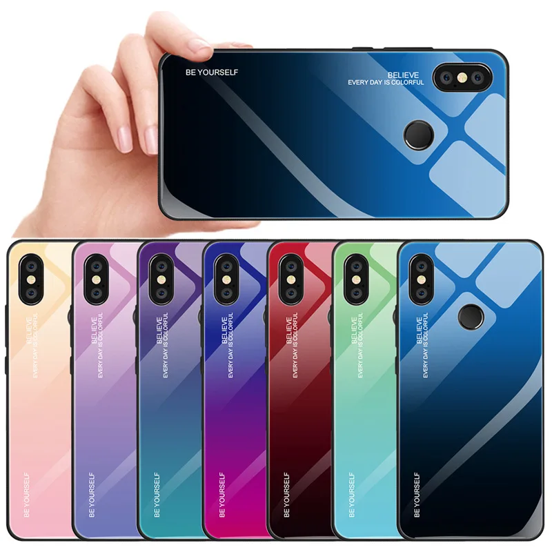 Gradient Color Tempered Glass Case For Xiaomi Redmi Note 7 6 5 Pro Mi 9 se 8 A2 Lite A1 6a Max 3 Mix Xaomi Funda Capa |