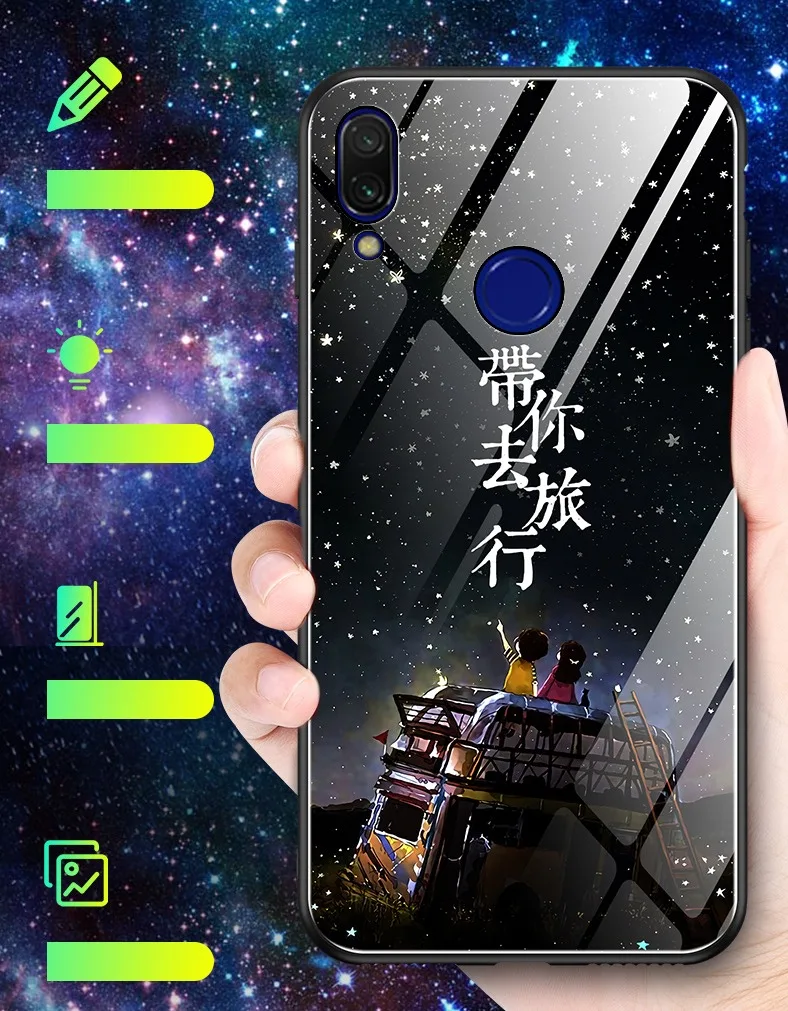 Чехол для Xiaomi Redmi Note 7 8 Pro, чехол из закаленного стекла, светящийся противоударный роскошный стеклянный чехол для Xiaomi Redmi Note 8 7, чехол