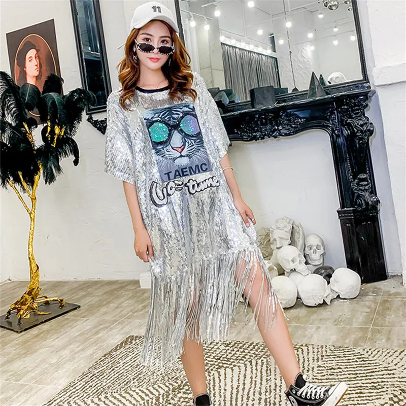 Женское платье с коротким рукавом корейское Свободное длинное кисточками и