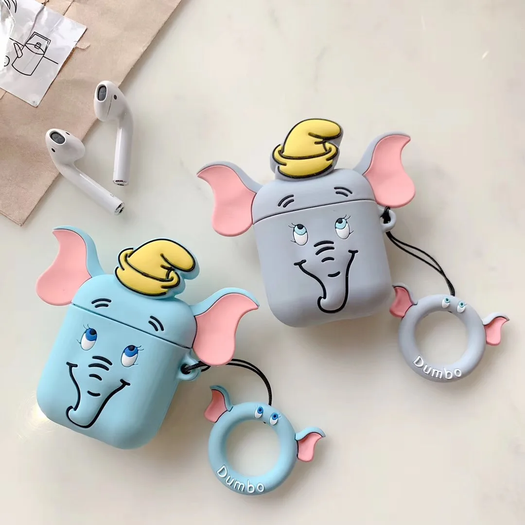 Cute 3D Dumbo Flying Elephant Silicone Wireless Earphone case For Apple AirPods Box Headset Fundas Lanyard DOLL for box |
