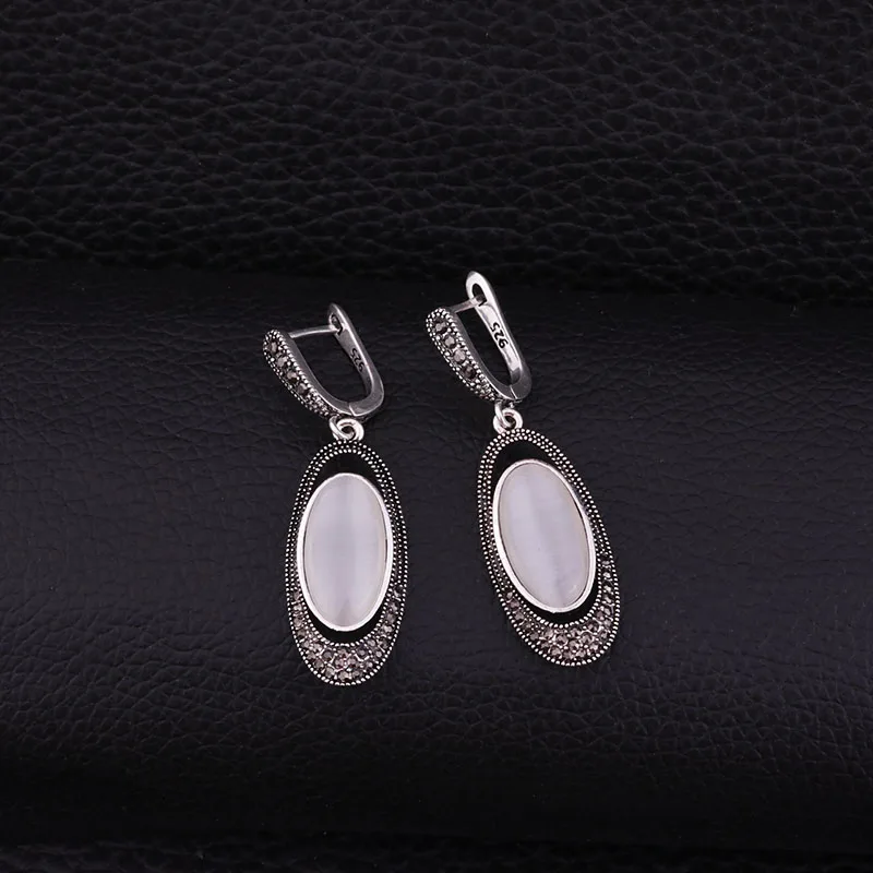 Женские серьги подвески с опалом Sellsets винтажные серебриовальный длинные черные