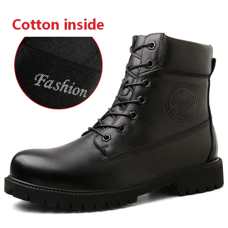 Cotton inside Мужская обувь из натуральной кожи, зимние теплые ковбойские водонепроницаемые ботинки с мехом внутри, мужская обувь, большие размеры 38-45 - Цвет: Cotton inside