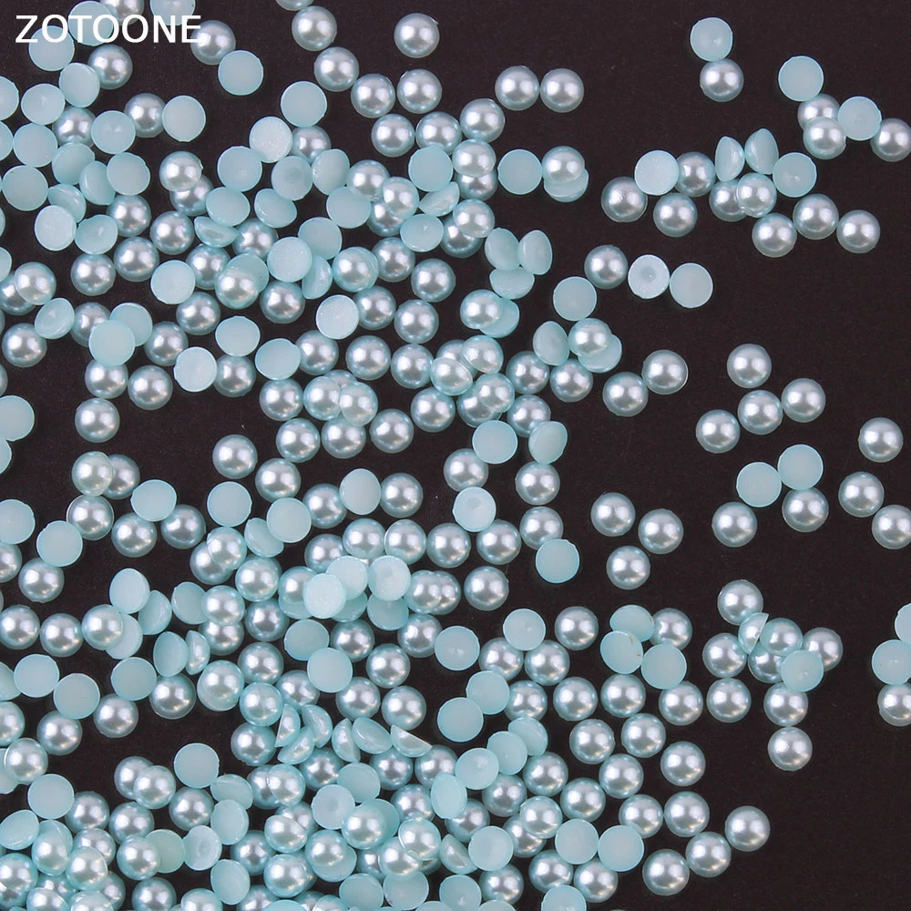 

ZOTOONE 1000pcs Lake Blue Pearls Half Round Beads for DIY Craft Scrapbook Decoration Flat Back Rhinestones on Clothes Applique E