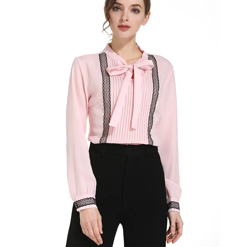 Womens Tops And Blouses Mujer De Moda 2021 Bow Office Lady Women V-Neck Solid Chiffon Blouse Shirt D472 30 | Женская одежда