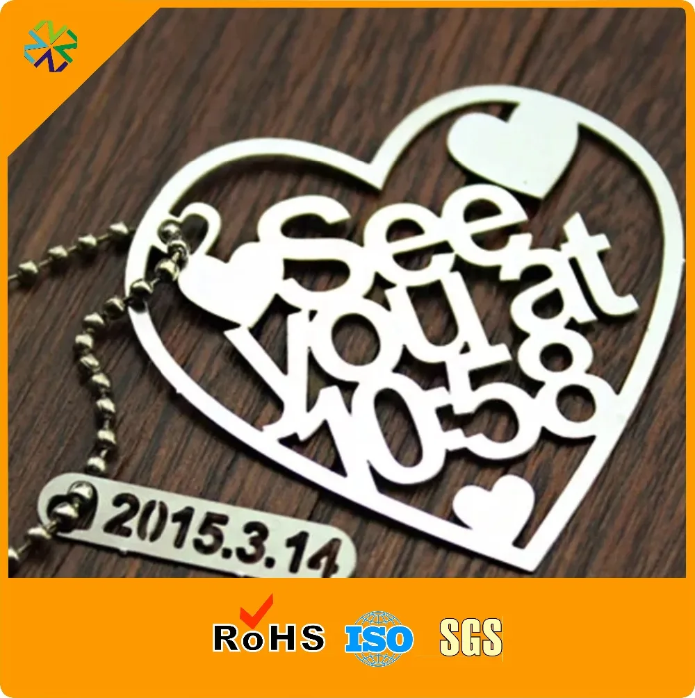 (200pcs/lot) custom size metal small heart shape tag,gold tag metal printing with cutting through