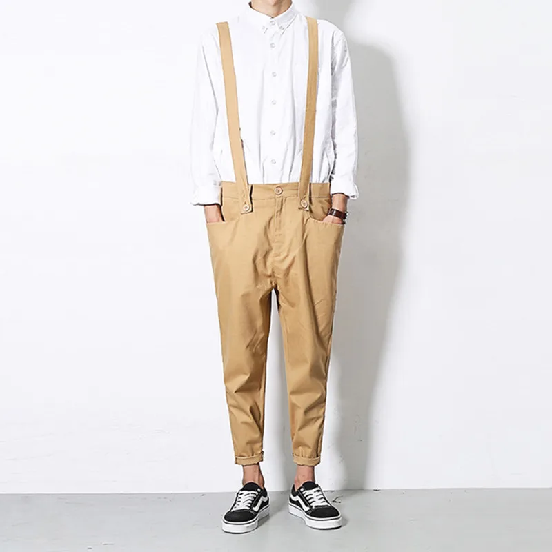 

Spring men jumpsuit Harajuku black khaki overalls fashion mens slim One-piece pant brand bib pant summer Casual thin Pencil pant