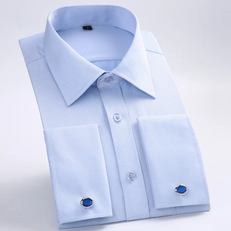 

Men French Cufflinks Shirt 2019 New Men's Stripes Shirt Long Sleeve Casual Male Brand Shirts Slim Fit French Cuff Dress Shirts