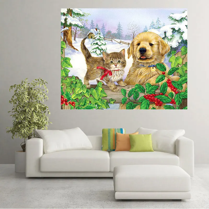 YIKELA 5D полный квадратный алмаз вышивка кошек и собак Home Decor мозаики алмазов