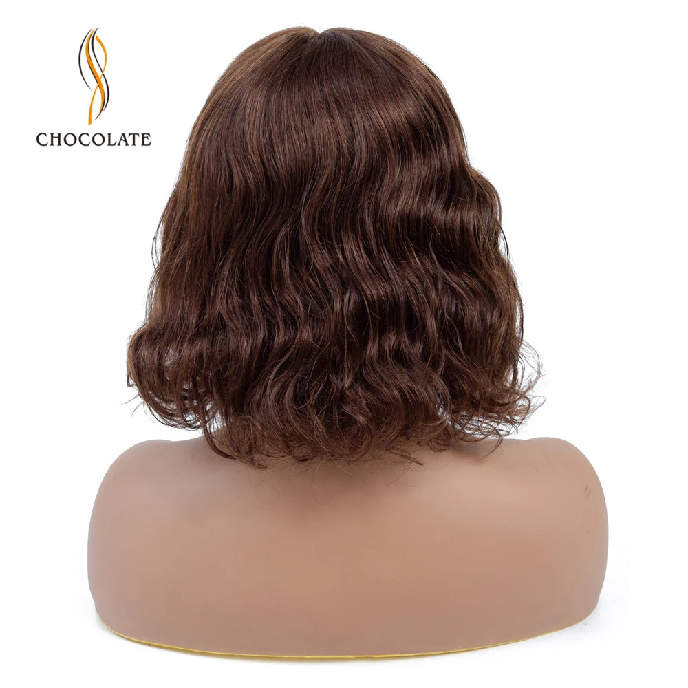 Средняя часть 4*1 кружева человеческих волос короткий боб парики Pixie Cut коричневый цвет 4# парики шнурка для женщин бразильские объемные волнистые волосы remy