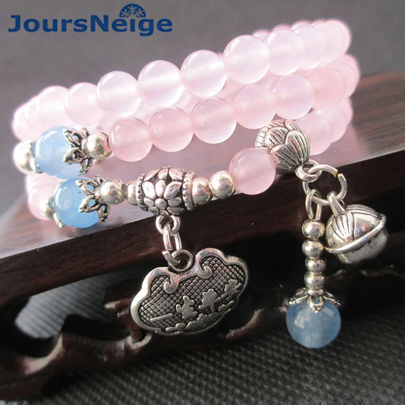 Оптовая продажа Розовый халцедон натуральный кристалл браслеты тибетское