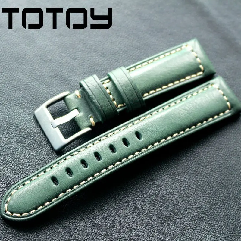 TOTOY ручная зеленая телячья кожа Ремешки для наручных часов 20 мм 22 Ретро масляная