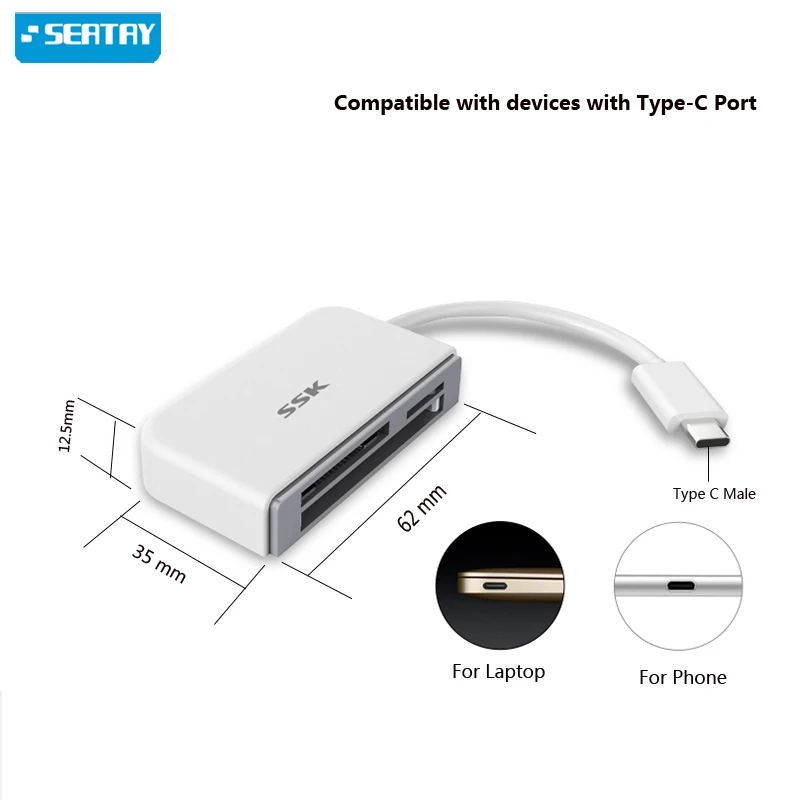 SSK все в 1 тип-c USB3.0 флэш-памяти кардридер для SD/SDHC/SDXC/Micro SD/Micro SDHC/Micro SDXC/TF/CF карты