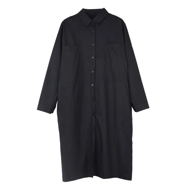 summer spring woman dress shirt black white knee length cotton fashion casual office straight plus size | Женская одежда