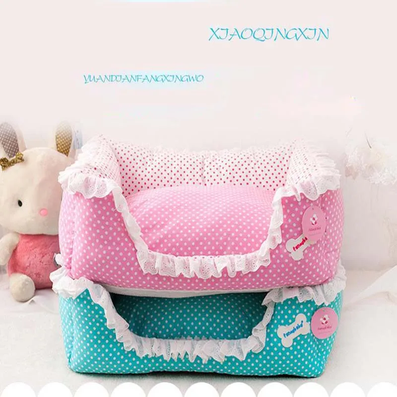 Элегантный розовый/синий горошек для питомцев щенков принцесс кровать собак