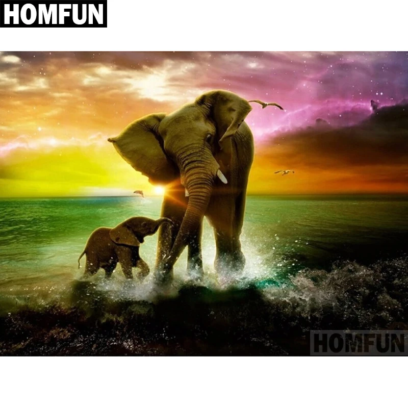 

HOMFUN Full Square/Round Drill 5D DIY Diamond Painting "Ocean Elephant" Embroidery Cross Stitch 5D Home Decor Gift A06022