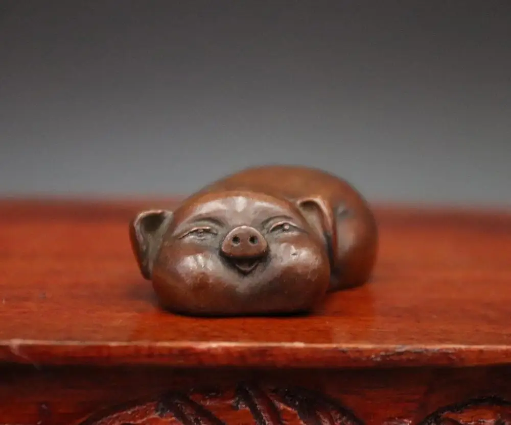 Амулет на удачу в виде китайского кабана из красной меди 5 см статуя форме знака
