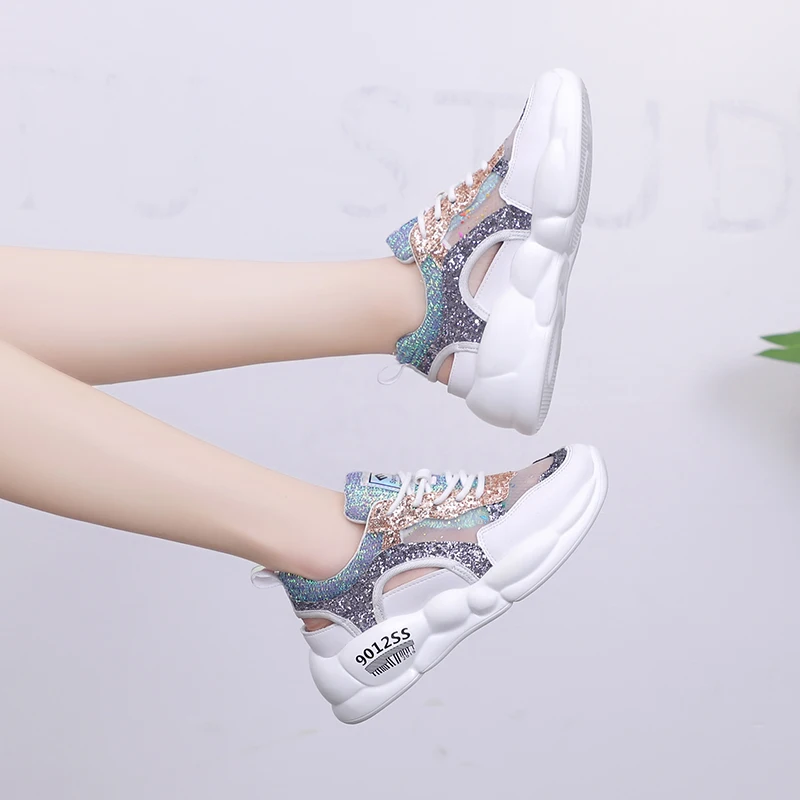 Rimocy/сандалии на плоской платформе женские блестящие дышащие кроссовки с
