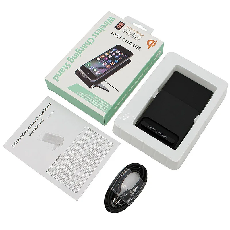 

10W Foldable 3-Coils Wireless Charger For iPhone X 8 Samsung S8 S9 S9+ Note8 Fast Qi Wireless Charger Desktop Stand Charging Pad