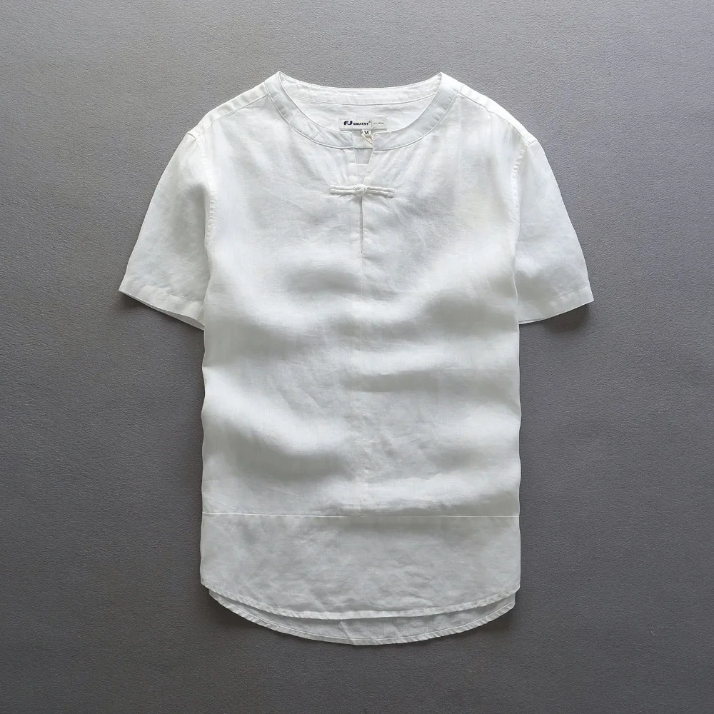 

Italy new short sleeve linen shirt men Chinese traditional summer men shirt khaki stitching 100% flax shirts men brand camisa