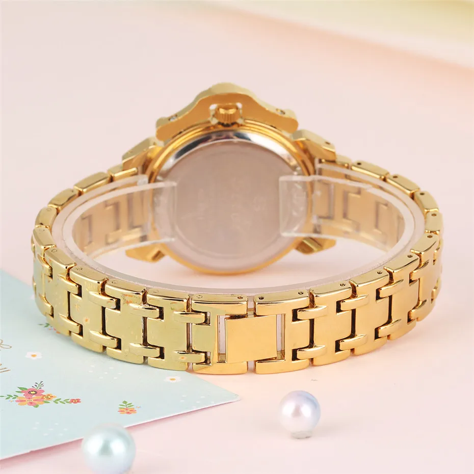 

Gold/Silver Women's Watch Rhinestones Design Unique Display Ladies Stainless Bangle Wristwatch Luxury Female Quartz Watches
