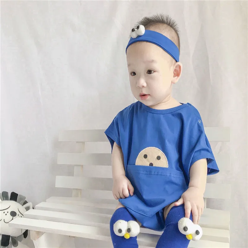 

New summer baby clothing + big eyes hair band + big eyes socks cotton comfortable blue and red two colors