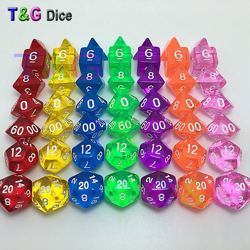 T & G кости 7 шт./лот высокое качество зеленый прозрачный D4 6 8 10 10% 12 20 набор правил